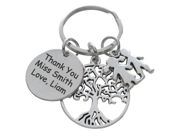 Teacher Appreciation Gift • Custom Engraved Disc & Tree Keychain with Kids Charm by JewelryEveryday