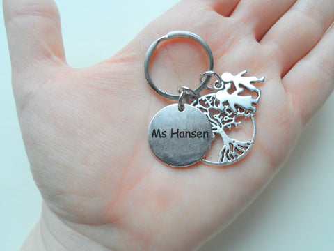 Teacher Appreciation Gift • Custom Engraved Disc & Tree Keychain with Kids Charm by JewelryEveryday