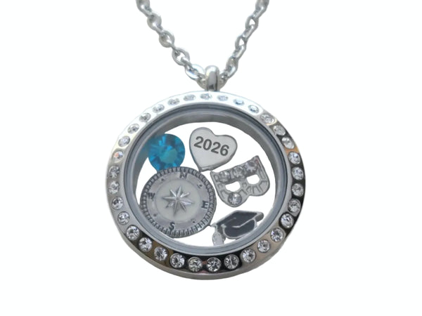 Class of 2026 Graduate Locket Necklace with Graduate Cap, 2026 Heart Charm, and Custom Letter & Birthstone - by Jewelry Everyday