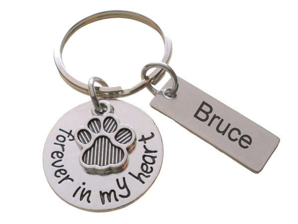 Dog Memorial Keychain • Custom Engraved Tag with Forever in My Heart Disc & Paw Charm | By JE