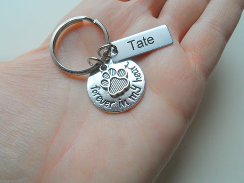 Dog Memorial Keychain • Custom Engraved Tag with Forever in My Heart Disc & Paw Charm | By JE