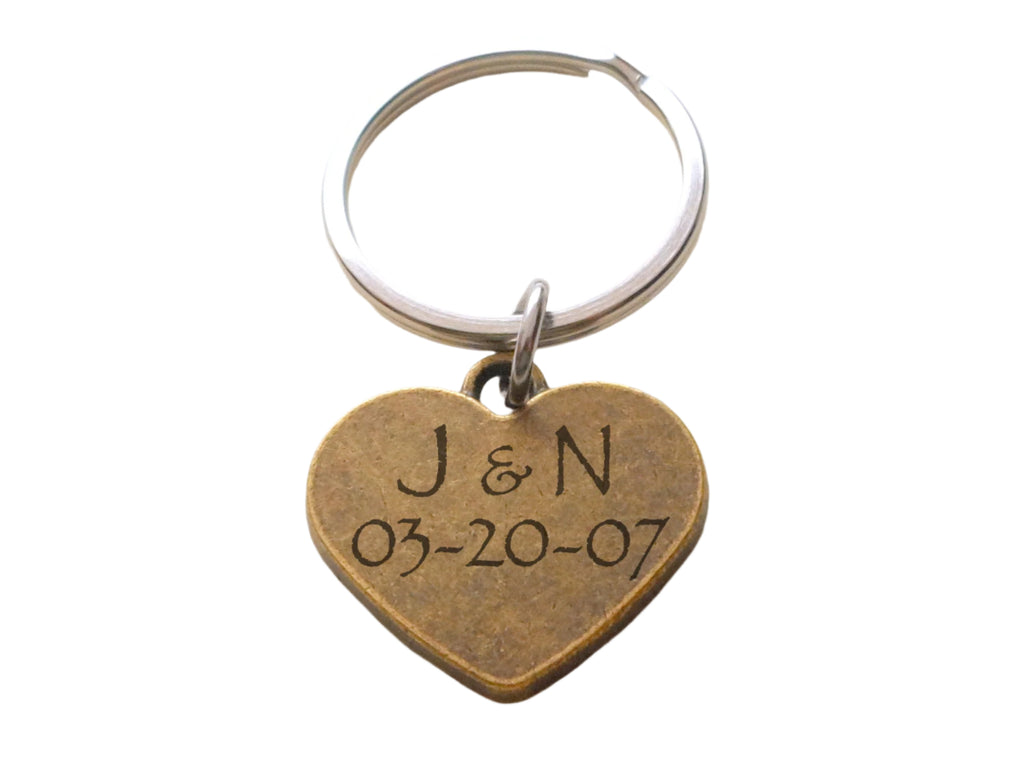 Personalized Small Bronze Heart Charm Keychain With Custom Engraving