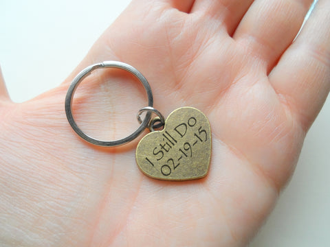 Personalized Small Bronze Heart Charm Keychain With Custom Engraving