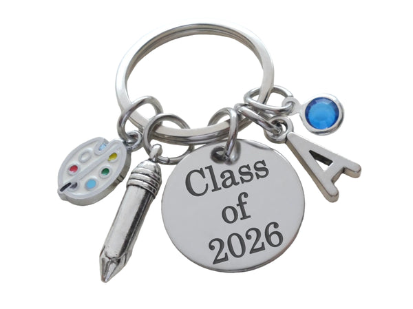 Art Palette & Pencil Charm Keychain with Class of 2026 Disc, For Artist Student