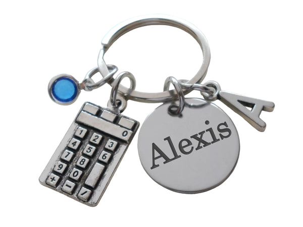 Custom Engraved Mathematician Keychain with Calculator Charm & Disc