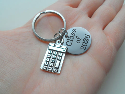 Custom Engraved Mathematician Keychain with Calculator Charm & Disc