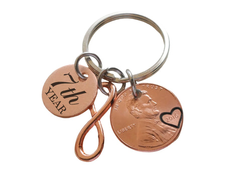 Penny & Copper Disc Keychain Custom Engraved with Rose Gold Infinity Charm, For Couples Anniversary