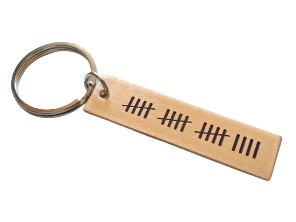 Custom Engraved Bronze Tag with Tally Marks Charm Keychain, 8 Year Anniversary or 19 Year Anniversary Gift Keychain, Personalized Engraved Keychain