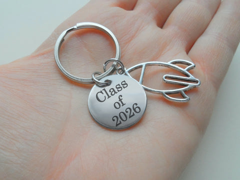 Personalized Outline Spaceship Rocket Charm Keychain and Steel Disc Custom Engraved, Aerospace Engineer Gift, Astronautical Keychain