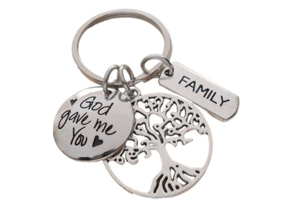 God Gave Me You Keychain With Tree Charm & Family Charm - Family Reunion Keychain