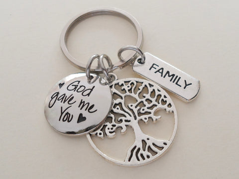 God Gave Me You Keychain With Tree Charm & Family Charm - Family Reunion Keychain