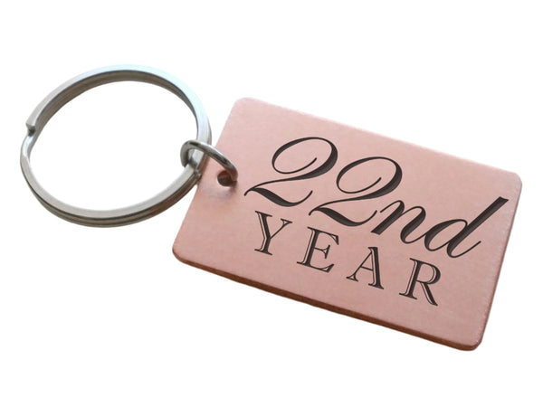Copper Tag Keychain Engraved "22nd Year" for Couples Anniversary Gift