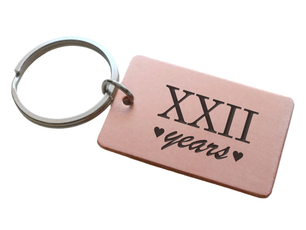 Copper Tag Keychain Engraved "XXII Years" Roman Numerals for Couples 22 Year Anniversary Gift