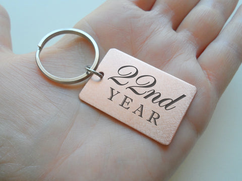 Copper Tag Keychain Engraved "22nd Year" for Couples Anniversary Gift