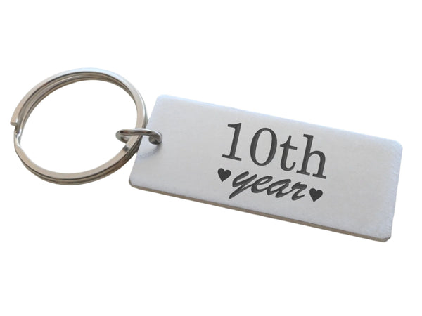 Aluminum Tag Keychain with "10th Year" Engraved, Couples 10 Year Anniversary Gift