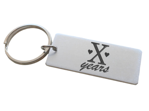 Aluminum Tag Keychain with "X Years" Roman Numerals Engraved, Couples 10 Year Anniversary Gift