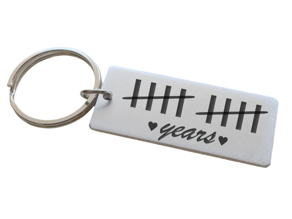 Aluminum Tag Keychain Engraved with 10 Tally Marks and "Years", Couples 10 Year Anniversary Gift