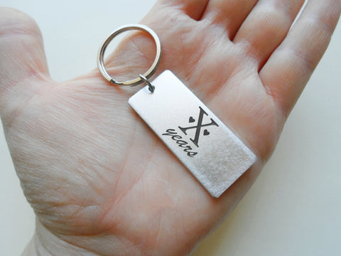 Aluminum Tag Keychain with "X Years" Roman Numerals Engraved, Couples 10 Year Anniversary Gift