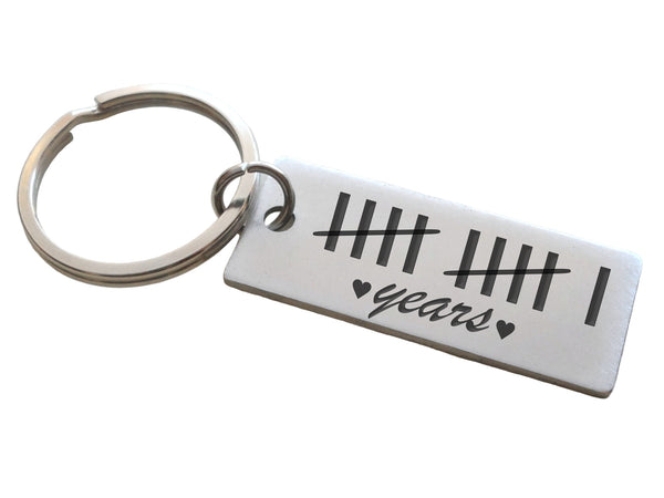 Stainless Steel Tag Keychain Engraved with 11 Tally Marks and "Years" For Couples 11 Year Anniversary