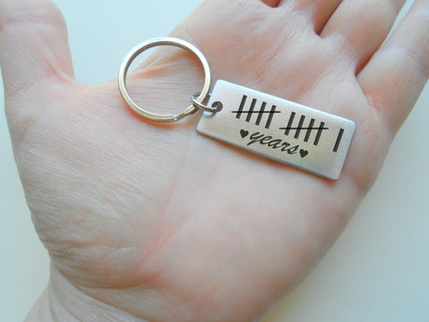 Stainless Steel Tag Keychain Engraved with 11 Tally Marks and "Years" For Couples 11 Year Anniversary