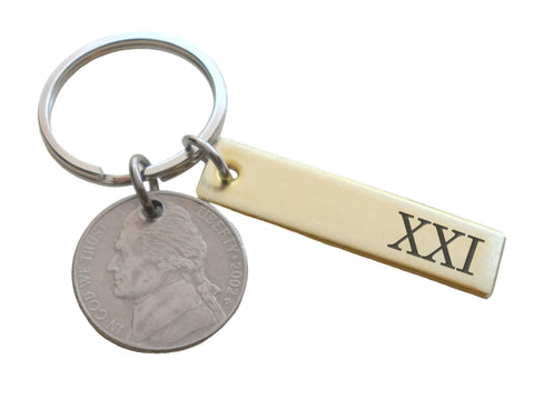 Custom Engraved Brass Tag Keychain with Nickel, Personalized For Couples 21 Year Anniversary Gift