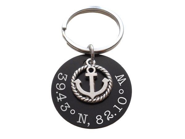 Anchor Charm Keychain with Custom Engraved Aluminum Disc
