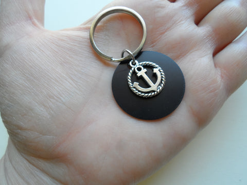 Anchor Charm Keychain with Custom Engraved Aluminum Disc