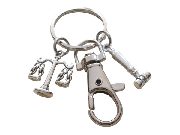 Law Scales Charm Keychain with Gavel Charm & Swivel Clasp, Paralegal Charm Keychain