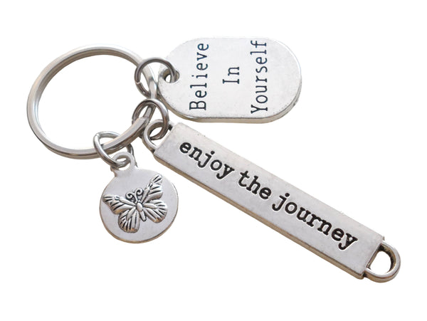 Butterfly Charm Keychain with Believe in Yourself & Enjoy the Journey Charm