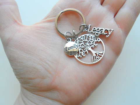 Tree Charm Keychain with Legacy Charm & Family Charm, Family Reunions or Family Gatherings Gift