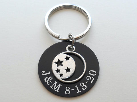 Custom Engraved Aluminum Disc Keychain with Moon & Stars Charm