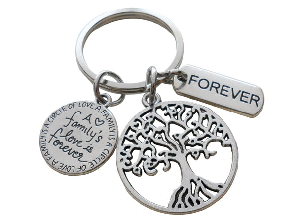 A Family's Love is Forever Saying Disc & Tree Keychain with Forever Tag, Family Reunion or Family Gift
