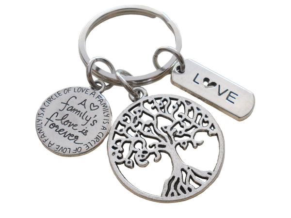 A Family's Love is Forever Saying Disc & Tree Keychain with Love Tag, Family Reunion or Family Gift