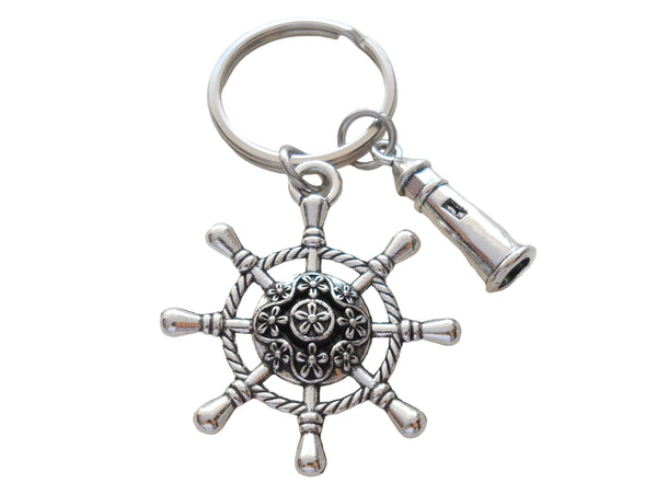 Large Ships Helm Charm Keychain with Lighthouse Charm