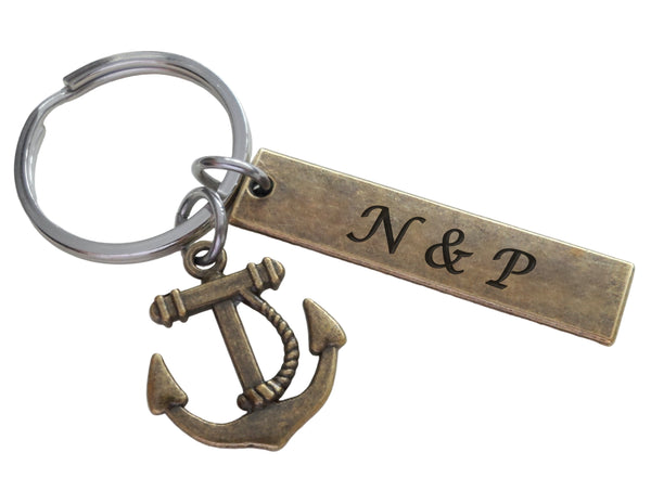 Bronze Anchor Charm Keychain with Custom Engraved Tag