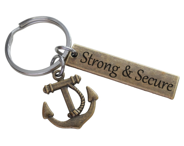 Bronze Anchor Charm Keychain with Custom Engraved Tag