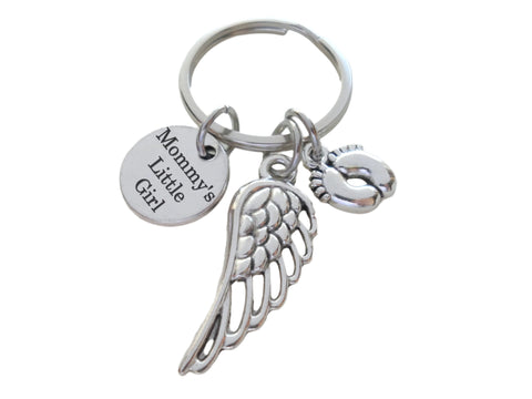 Baby Memorial Charm Keychain with Wing Charm, Baby Feet Charm & Engraved Disc, Infant Loss Gift, Miscarriage Stillborn, Memorial Keychain