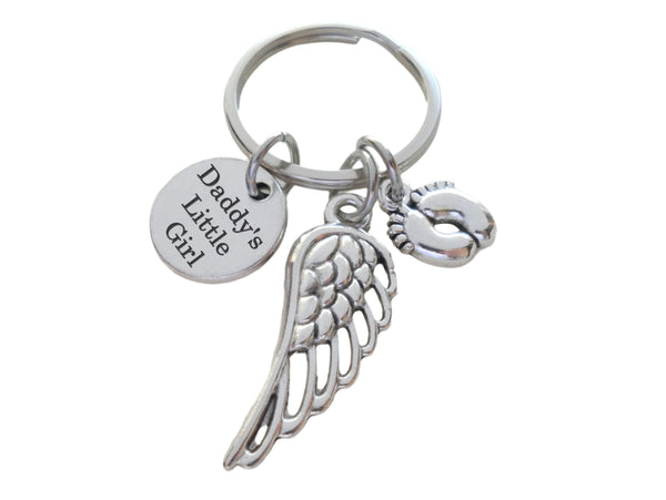 Baby Memorial Charm Keychain with Wing Charm, Baby Feet Charm & Engraved Disc, Infant Loss Gift, Miscarriage Stillborn, Memorial Keychain