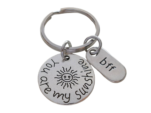 My Sunshine Keychain with Bff Charm, Small Sun You Are My Sunshine Saying Keychain