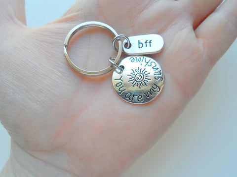 My Sunshine Keychain with Bff Charm, Small Sun You Are My Sunshine Saying Keychain