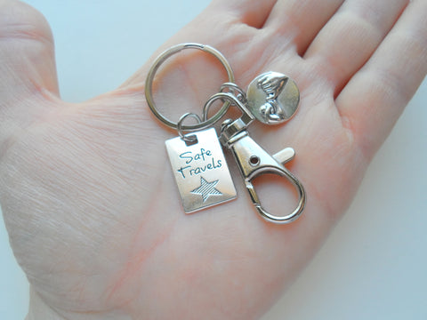 Pinky Promise Charm Keychain with "Safe Travels" Tag & Clasp