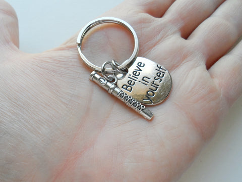 Flute Charm Keychain with Believe in Yourself Charm, Musician or Music Teacher Keychain
