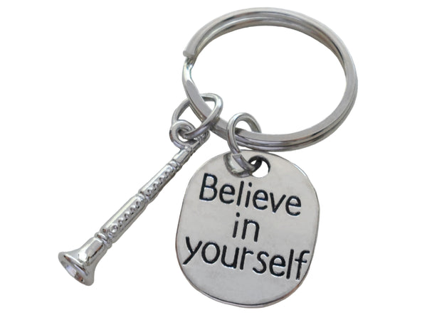 Clarinet / Oboe Charm Keychain with Believe in Yourself Charm, Musician or Music Teacher Keychain