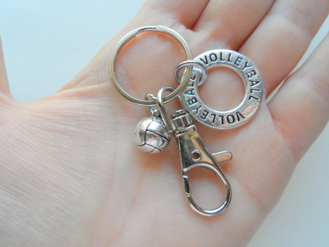 Volleyball Keychain with Volleyball Ring Charm, Volleyball Charm, and Swivel Clasp, Volleyball Player or Coach Keychain