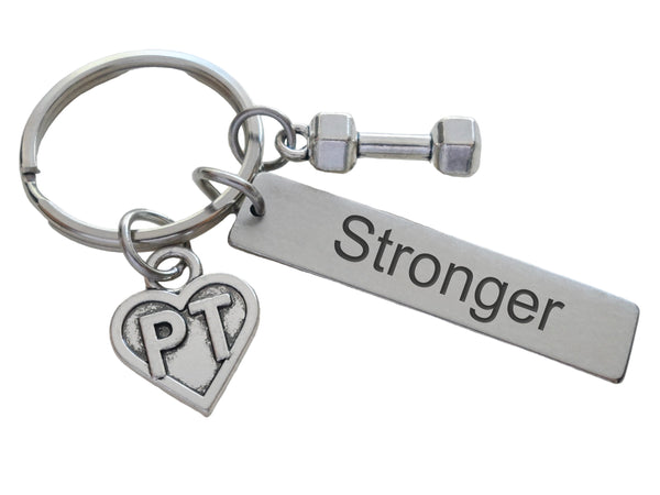 Physical Therapy Keychain with Stronger Engraved Tag, PT Heart & Hand Weight Charm