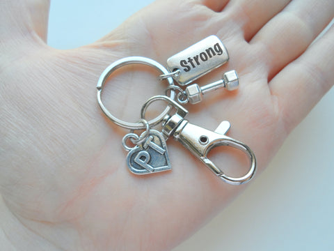 Physical Therapy Keychain with Custom Engraved Tag, PT Heart, Hand Weight Charm & Clasp