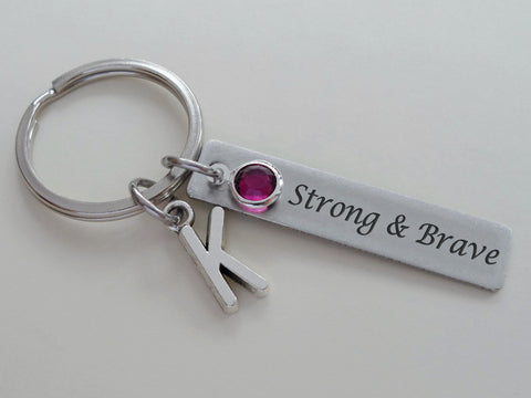 Custom Engraved Stainless Steel Tag Keychain with Birthstone Charm and Initials by JewelryEveryday