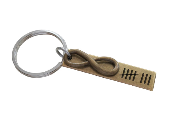 Small Bronze Infinity Charm & Custom Engraved Tag Keychain - Couples Keychain