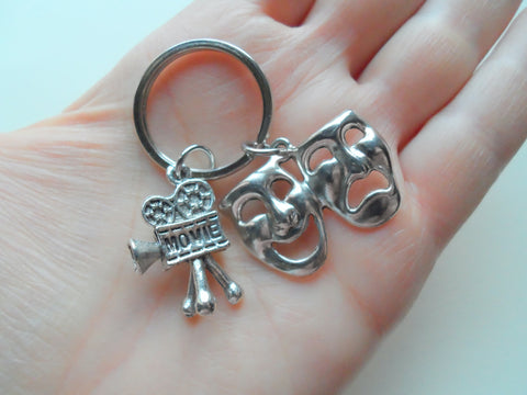 Movie & Drama Mask Charm Keychain, For Videographer, Producer, Actors, Graduate, Director Gift