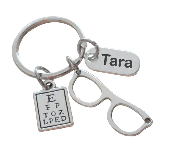 Employee Thank You Gift • Eye Glasses and Eye Chart Charm Keychain with Custom Engraved Thank You Tag by JewelryEveryday